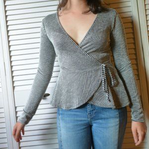 Striped Caution to the Wind Wrap Top Long Sleeve